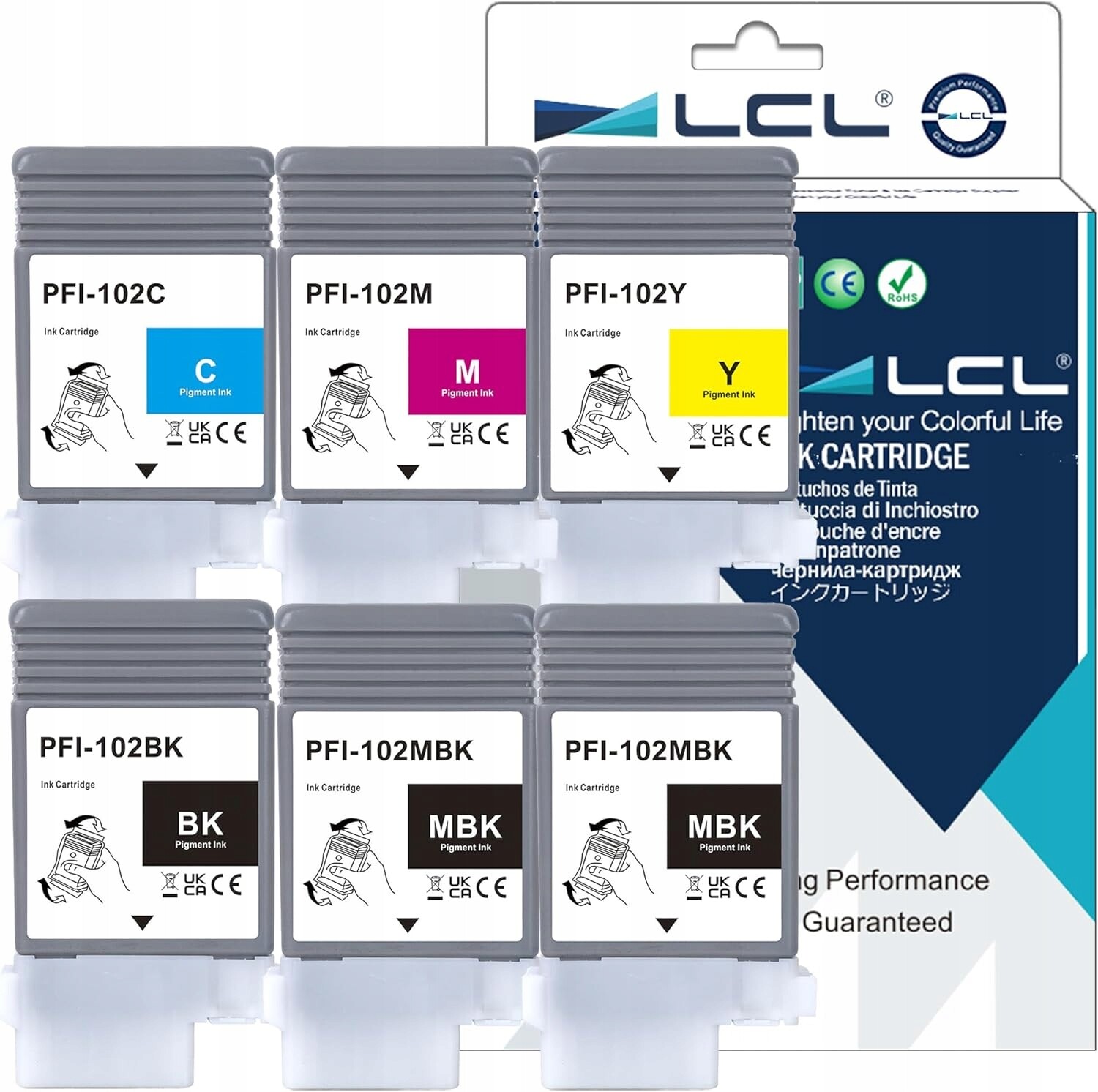 Náhradní inkousty LCL PFI102 pro Canon iPF500-760 sada 6 ks