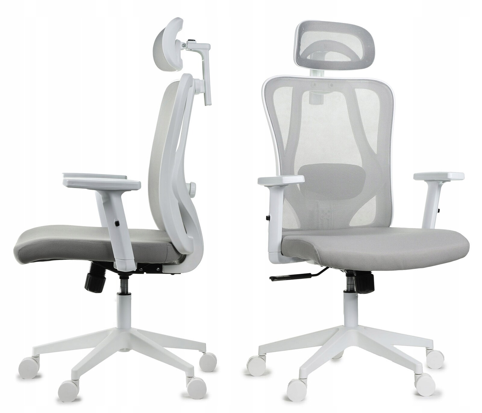 Ergonomické šedé bílé kancelářské křeslo FXB002 s nastavitelnými područkami Bozp