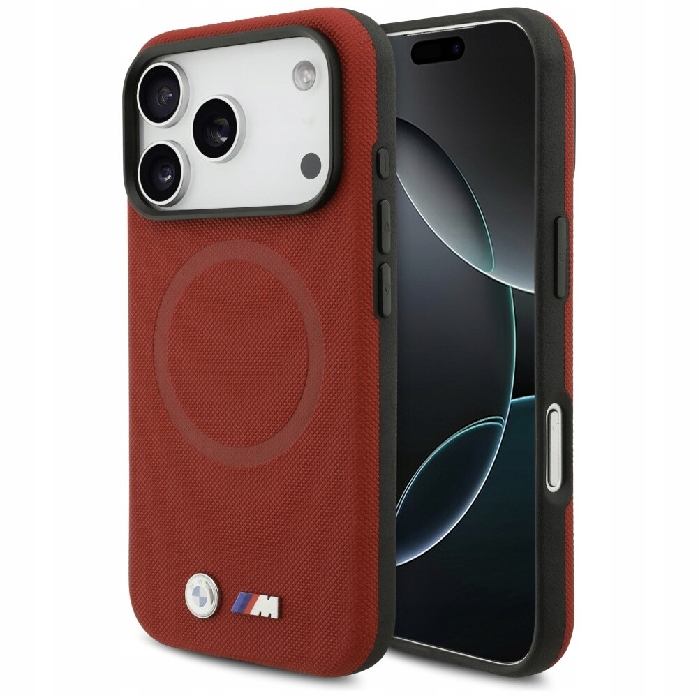 Pouzdro Bmw M Fw Metal Logo MagSafe pro iPhone 17 Pro, červené