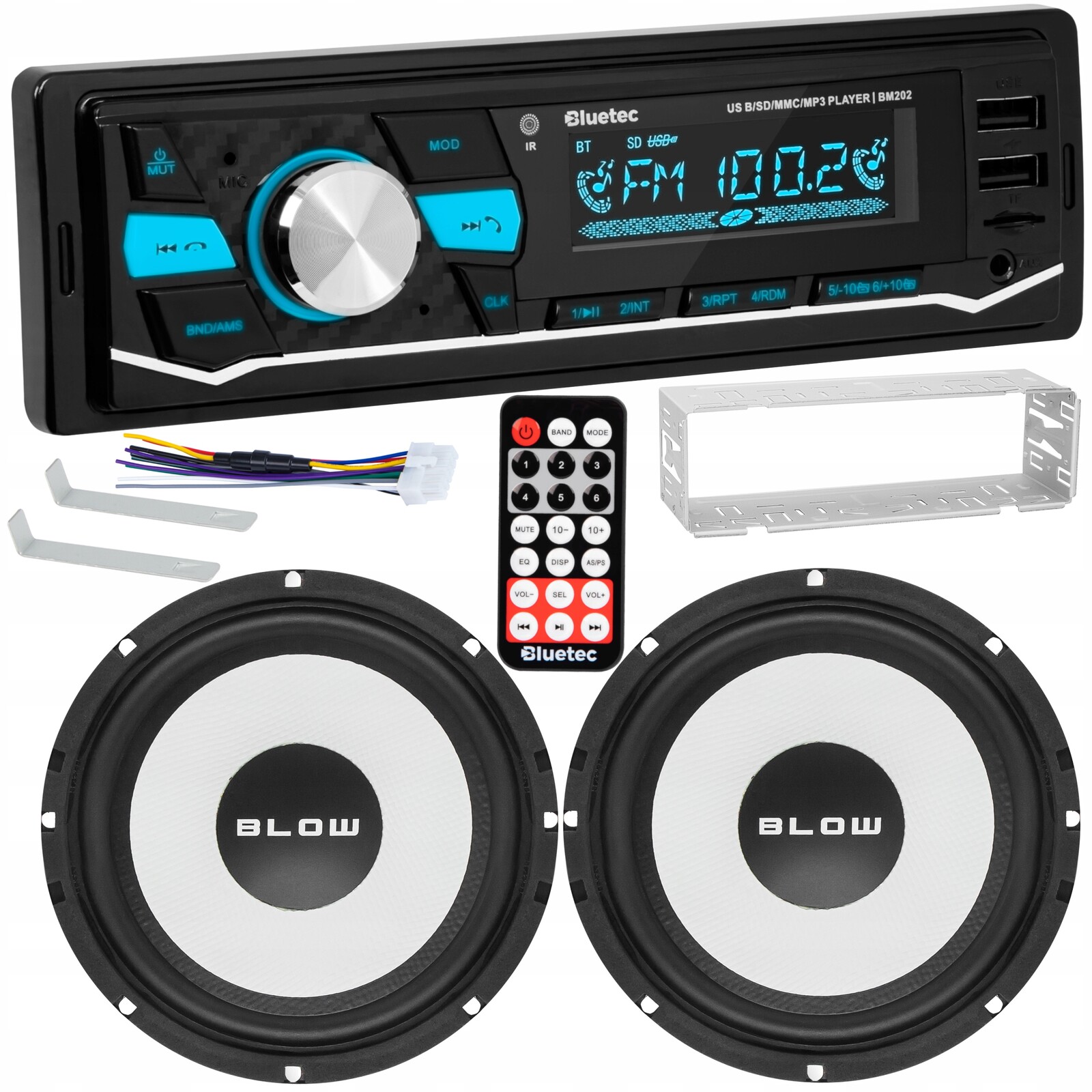 Automobilové Rádio Bt Bluetooth 2x Reproduktory 16,5 CM 165 MM 6,5'' Set