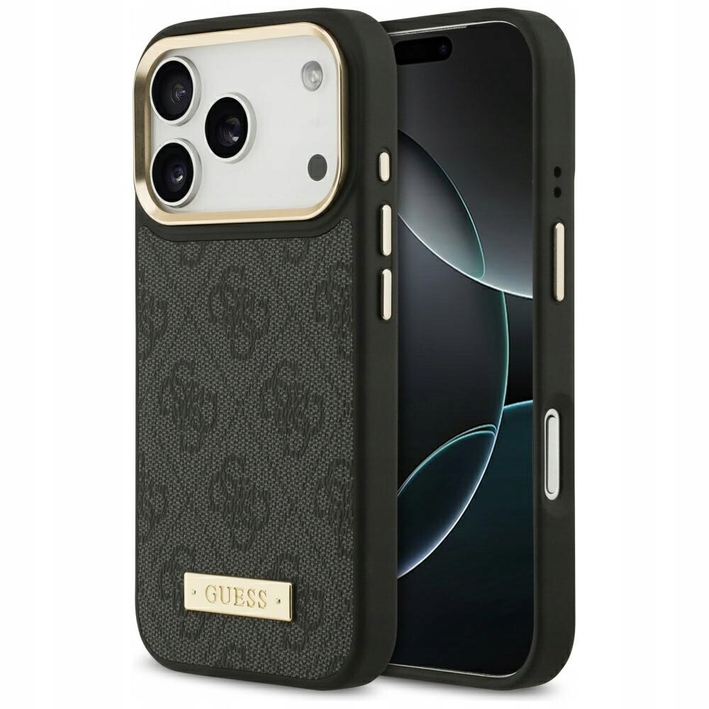Pouzdro Guess 4G Logo Plate MagSafe pro iPhone 17 Pro, černé