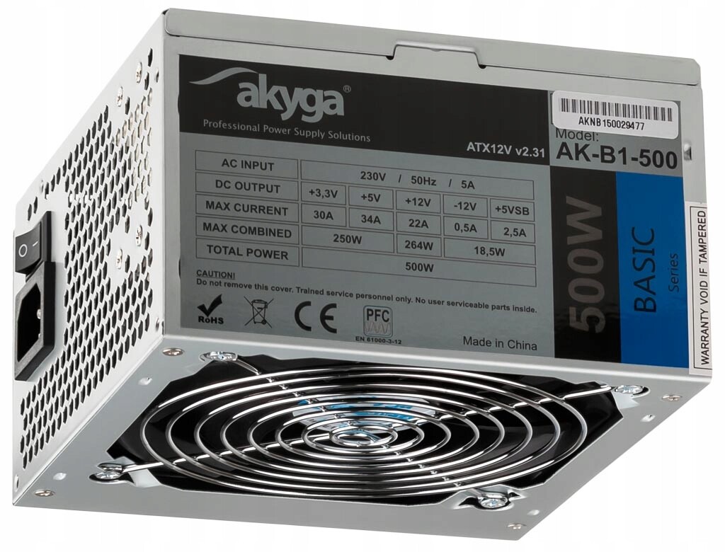 Napájecí Zdroj 500W Akyga 12CM 3xSATA, 2xMOLEX Pcie x6
