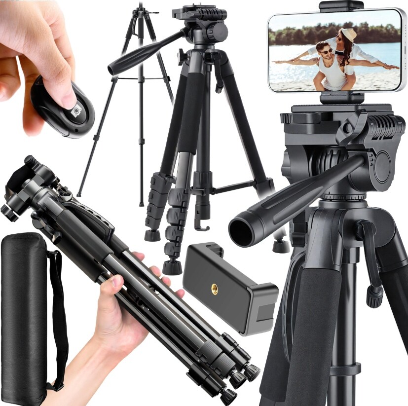 Fotografický stativ 4v1 pro fotoaparát, kameru a telefon, výška 168 cm