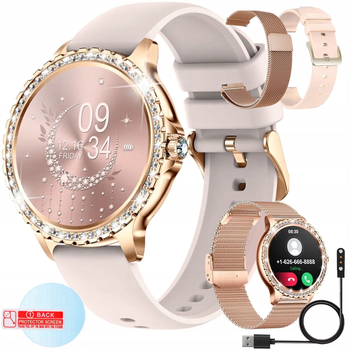 Chytré Hodinky Dámské Hodinky Polské Menu Hovory Tlak Puls Zirkony