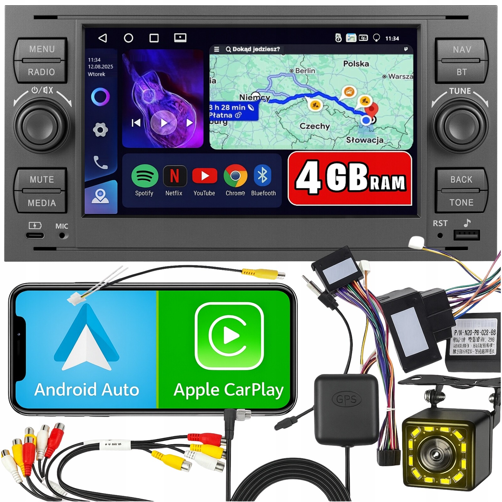 Android Rádio Pro Ford Kuga S-max C-max Focus Fiesta Carplay Wifi 4GB Ram Fm