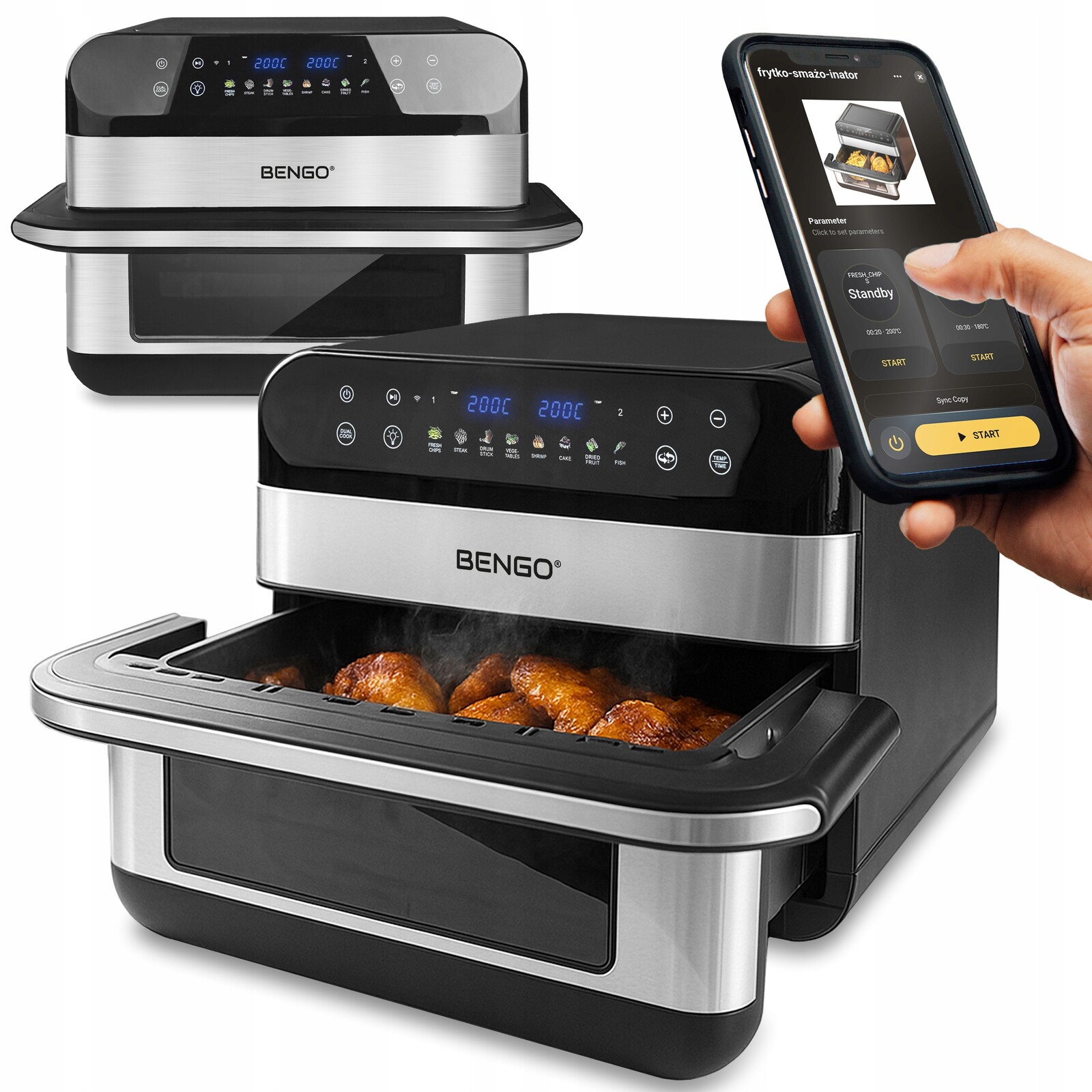 2 x Beztuková fritéza Rodinná Airfryer 10L 2800W WiFi Tuya Sm