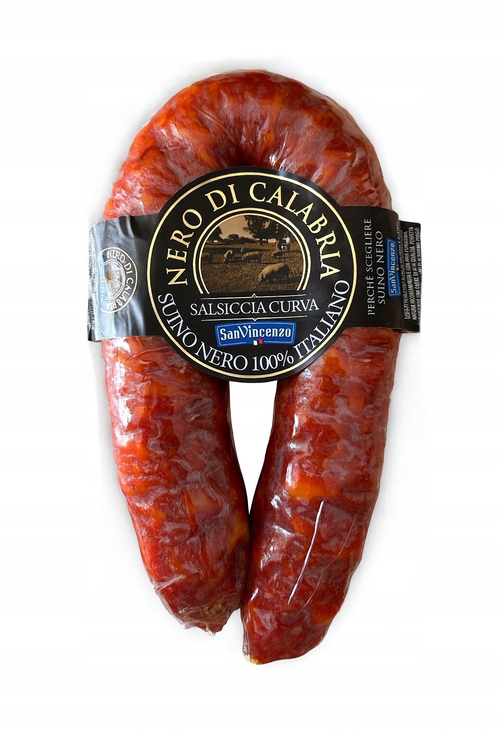 Klobása z černého prasete Salsiccia jemná di Calabria Italská San Vincenzo