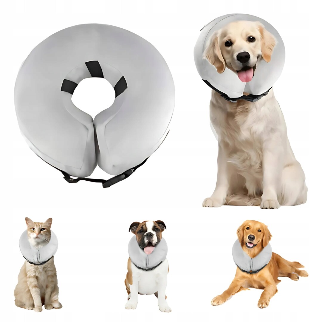 Nafukovací ochranný límec pro psa XL šedý, lehký, měkký, nastavitelný