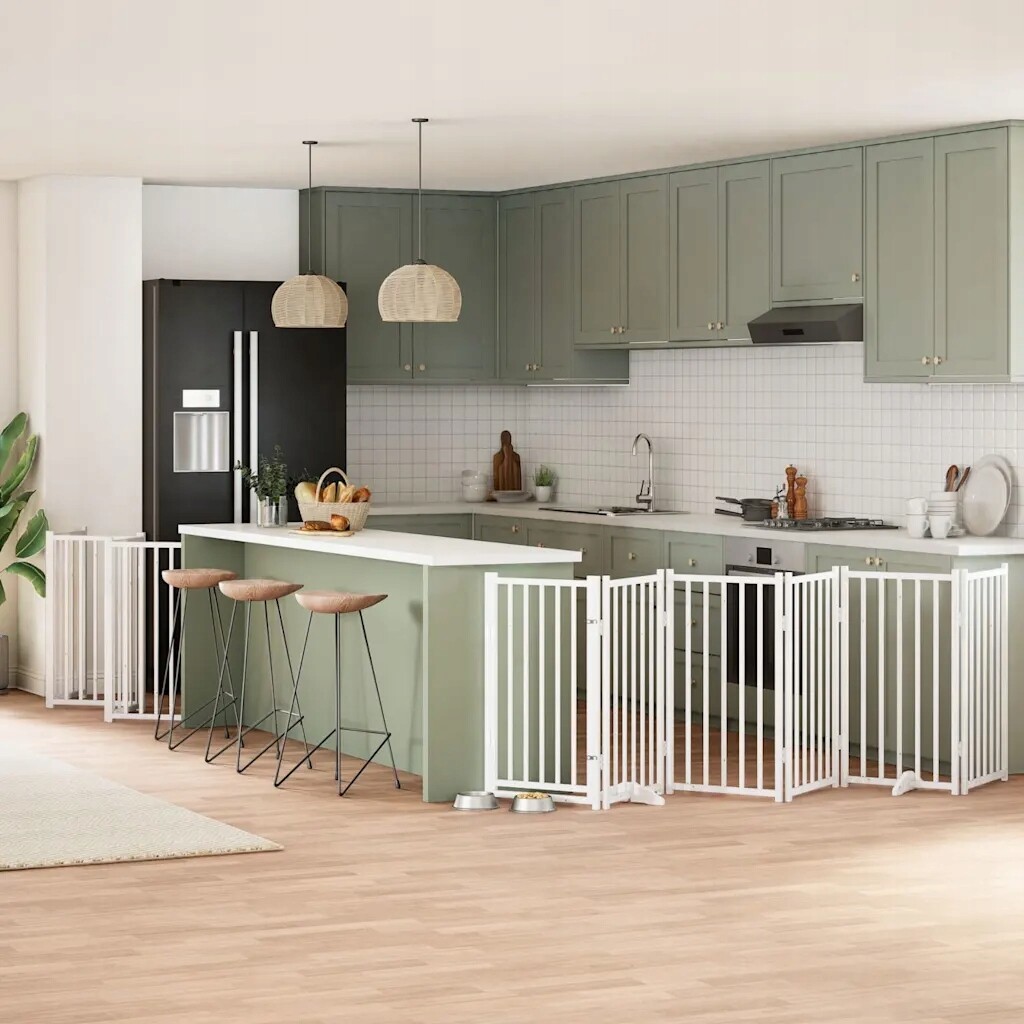 vidaXL Skládací branka pro psa s dveřmi, 15 panelů, bílá, 750 cm