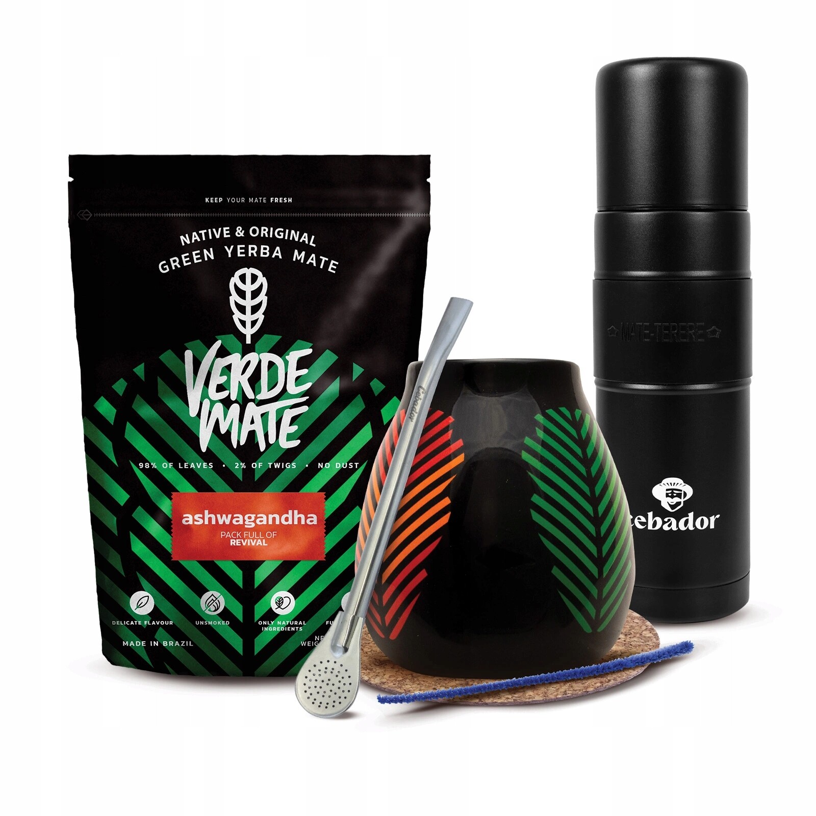 Set Yerba Mate Verde Mate Ashwagandha Yerbomos XL Cebador 500 g 0,5 kg