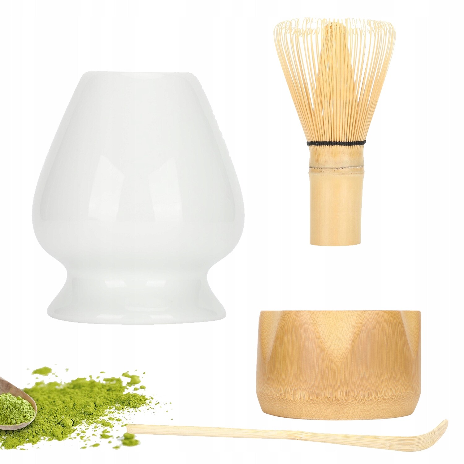 Matcha Chasen bambusová metla na čaj Chasen Lžíce Chashaku Stojan 4x