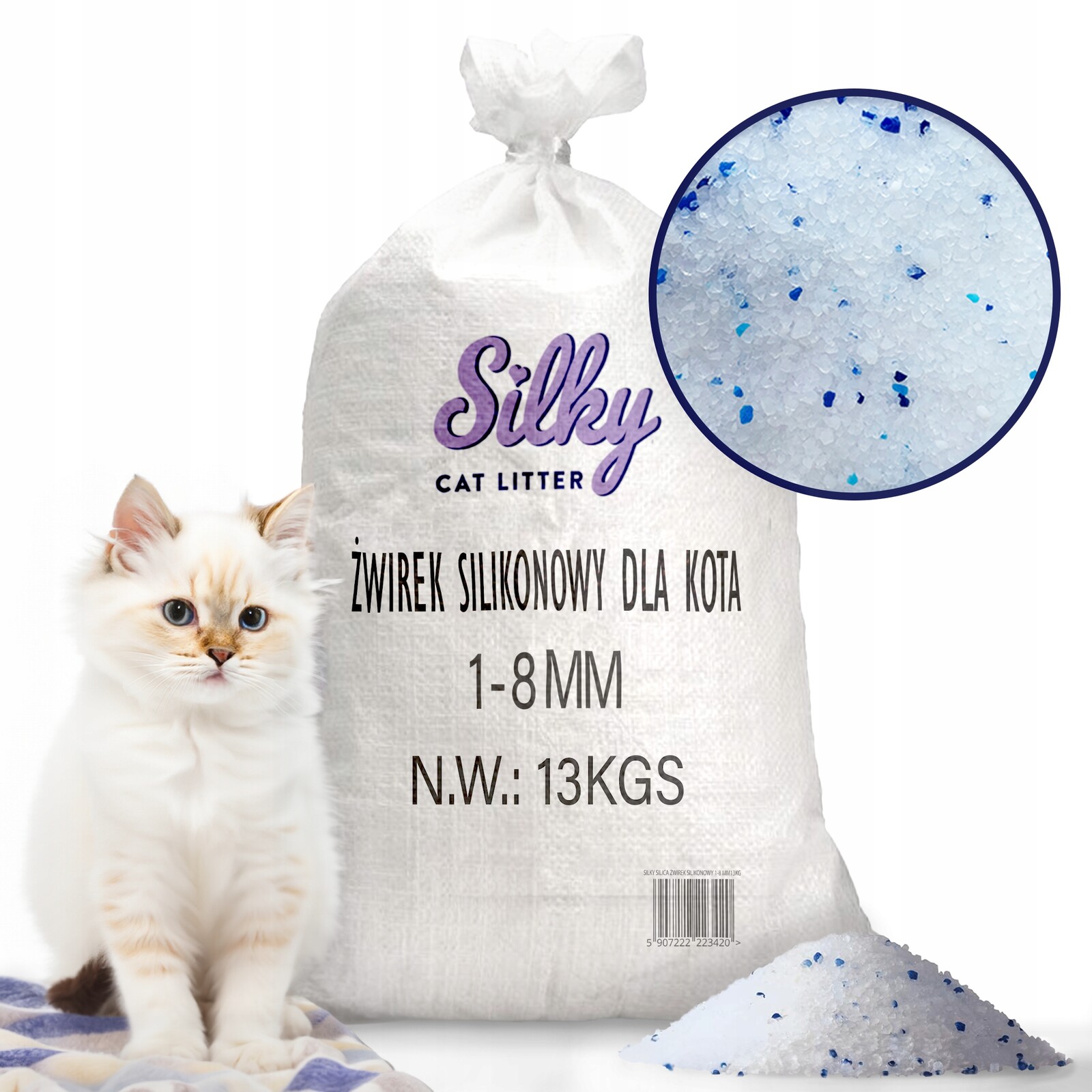 Silky Silikonové stelivo stelivo pro kočky bez prachu 13 kg Hrubozrnné 1-8 mm