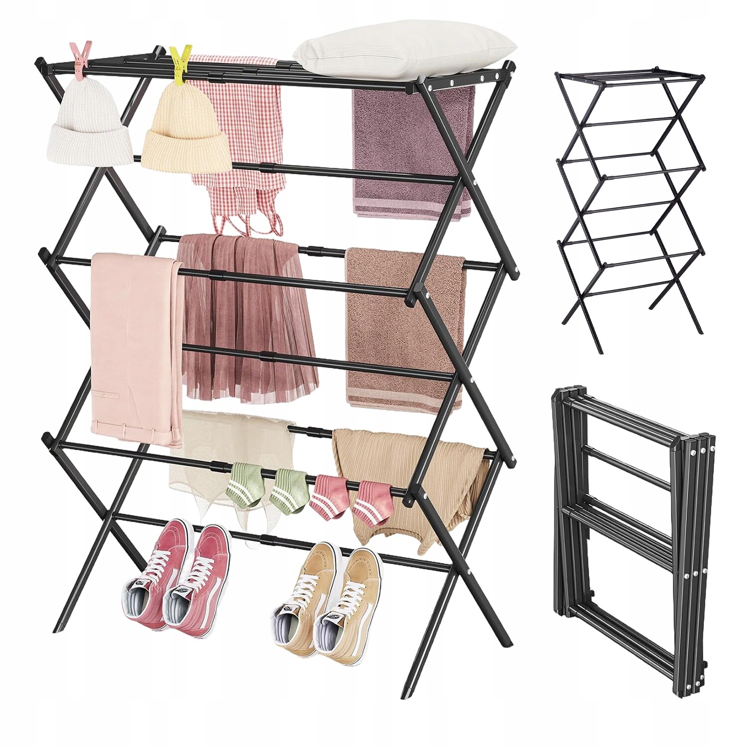 Sušák Na Prádlo Stojící Vertikální Skládací Černý Balkonový Nový