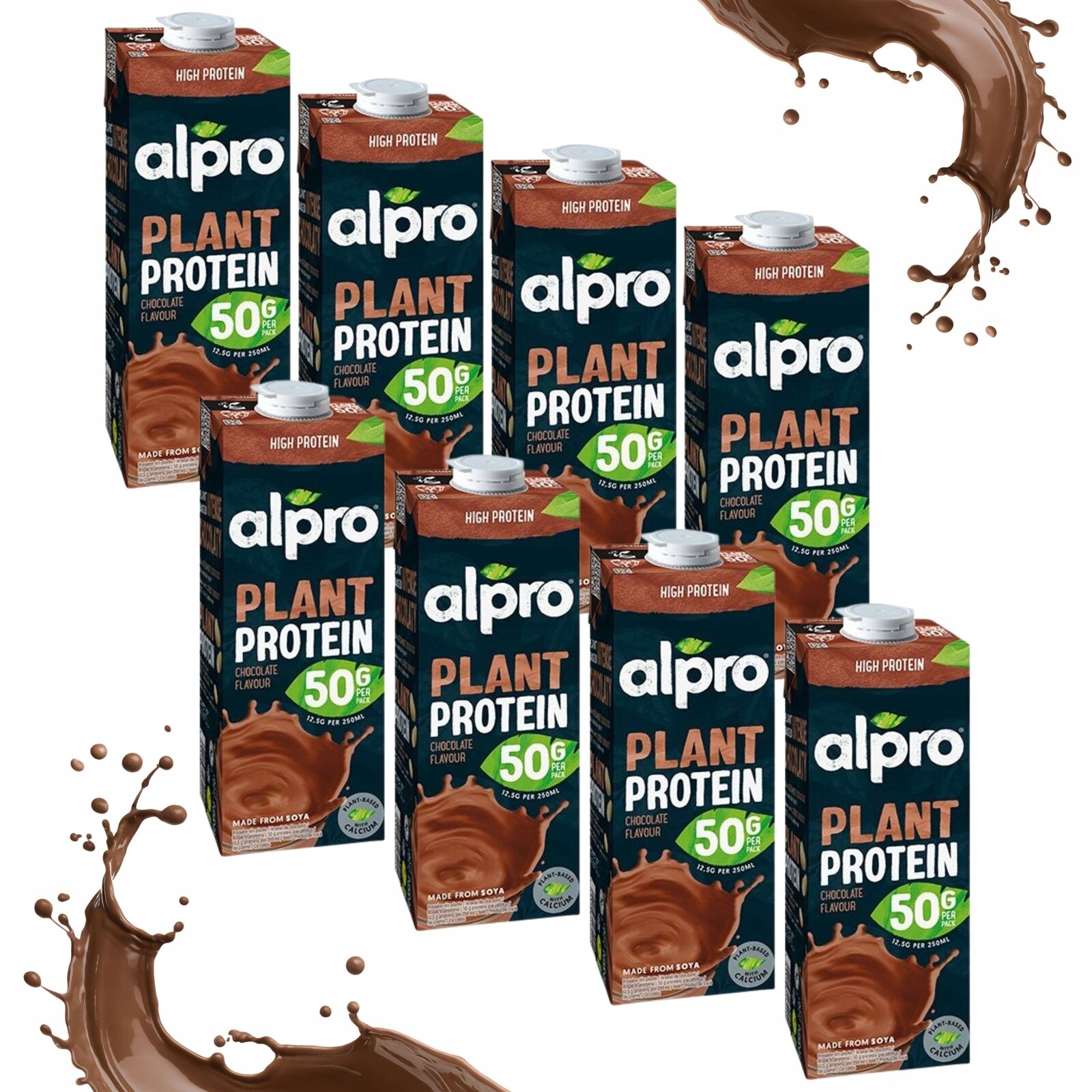 Set Rostlinný sójový nápoj Alpro Plant Protein s čokoládovou příchutí 8x1L