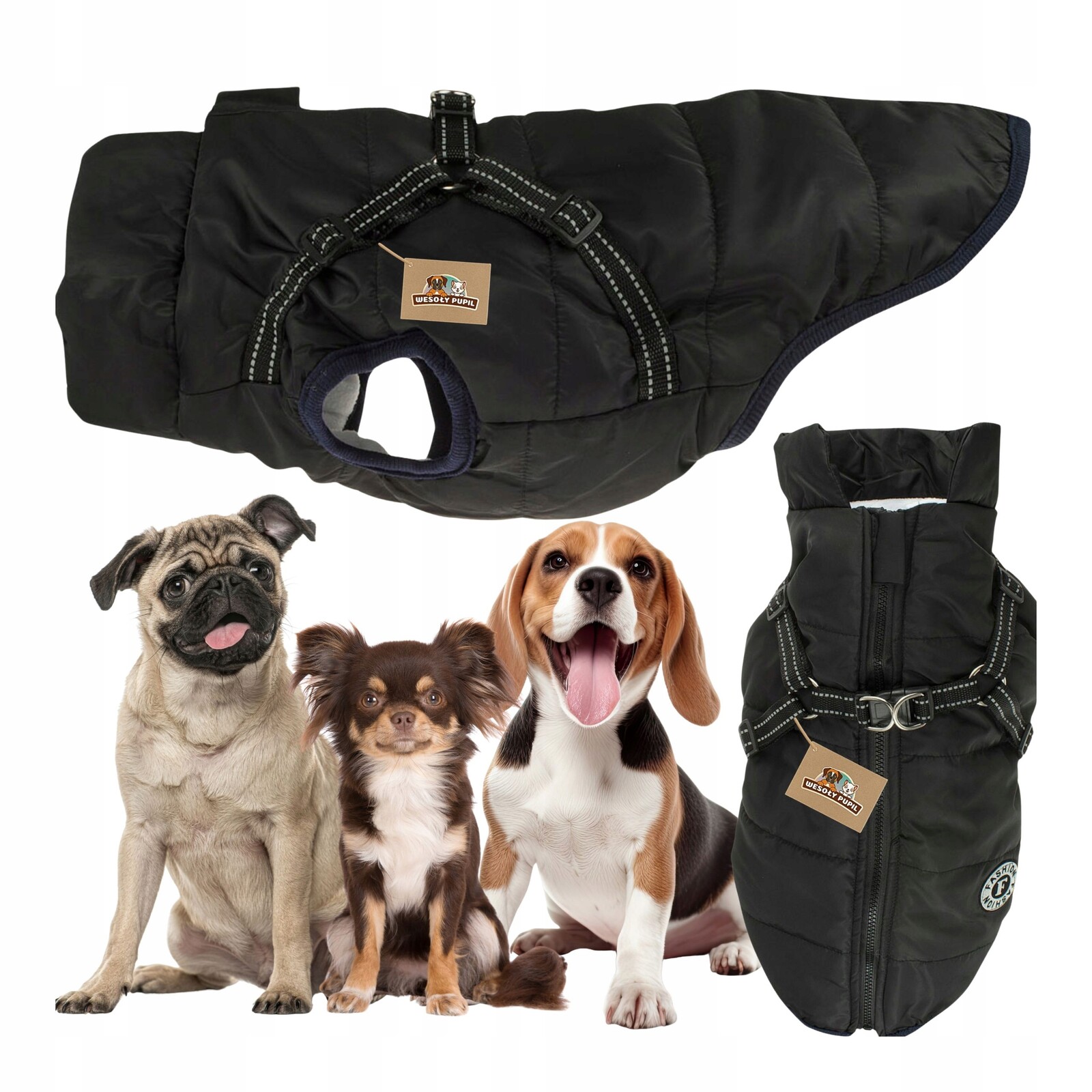 Oblečení pro psa na zimu s postrojem 2v1 teplá bunda malý střední pes S