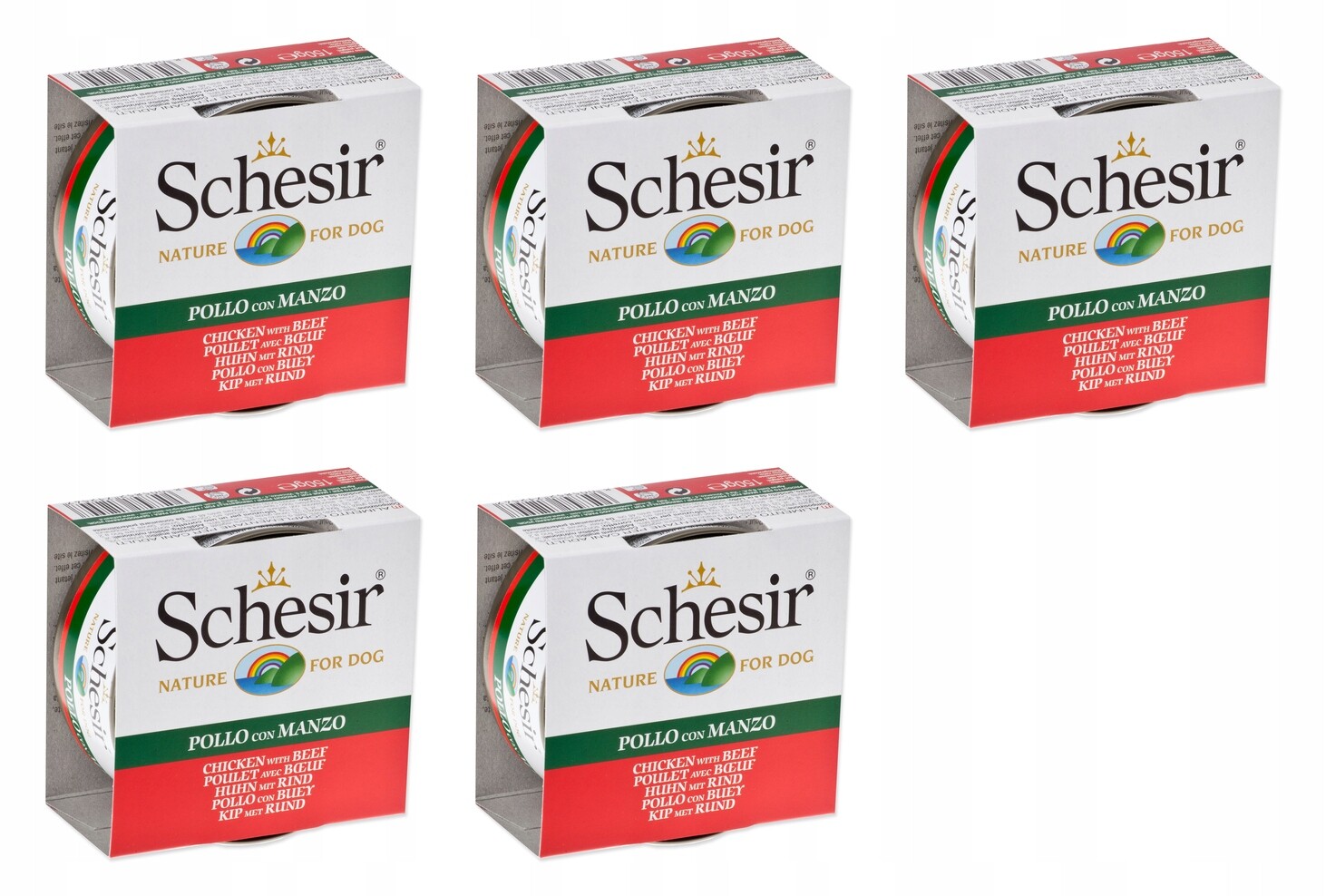 Konzerva Schesir kuře a hovězí v želé 150g balení 5 ks