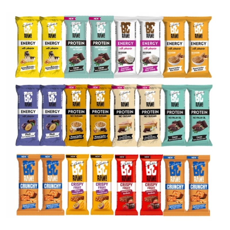 BeRAW Proteinová tyčinka Energetická mix chutí Jednoduché složení 20+4 bonus 40g