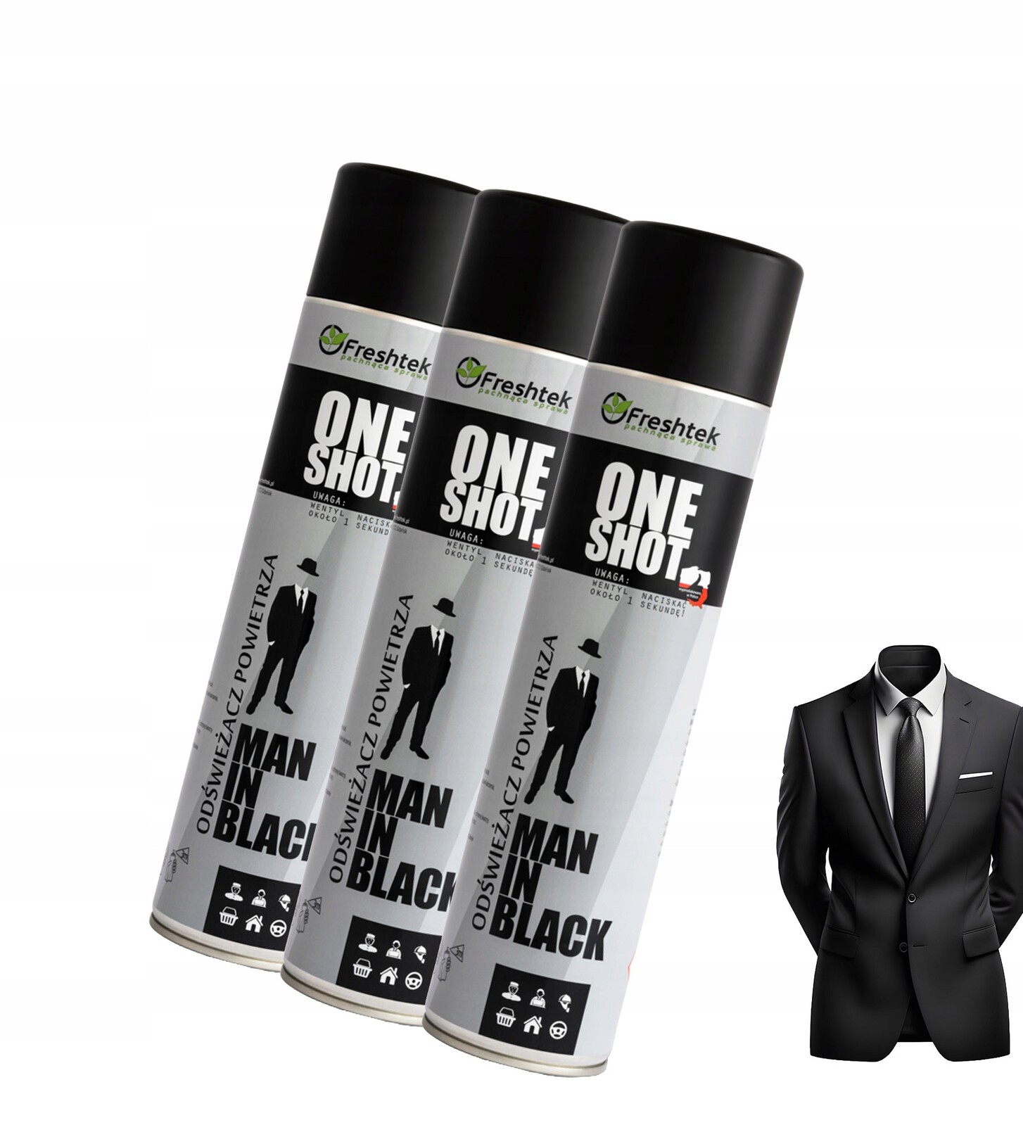Freshtek One Shot Man in Black 600 ml osvěžovač neutralizátor 3 ks