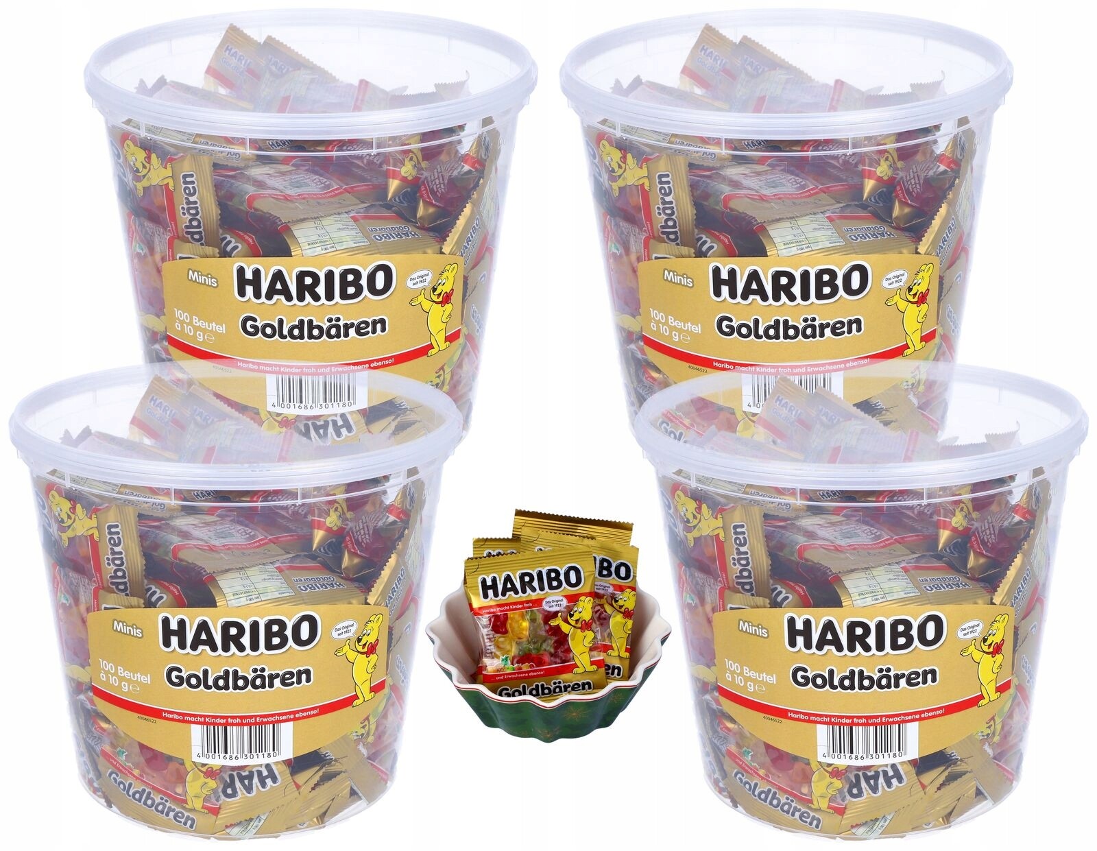 4 x Haribo Želé Bonbony Mini Zlatí Medvídci Ovocné 100 ks x 10 g 1 kg 1000 g v kbelíku