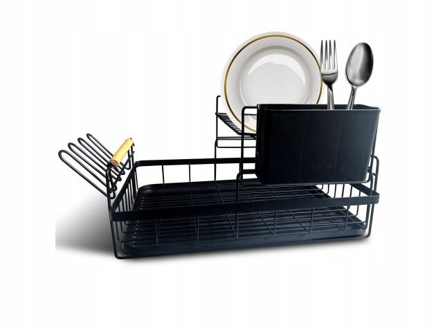 Dvouúrovňová Sušička Na Nádobí, Odkapávač S Podnosem Na Stojící Příbory, Černá
