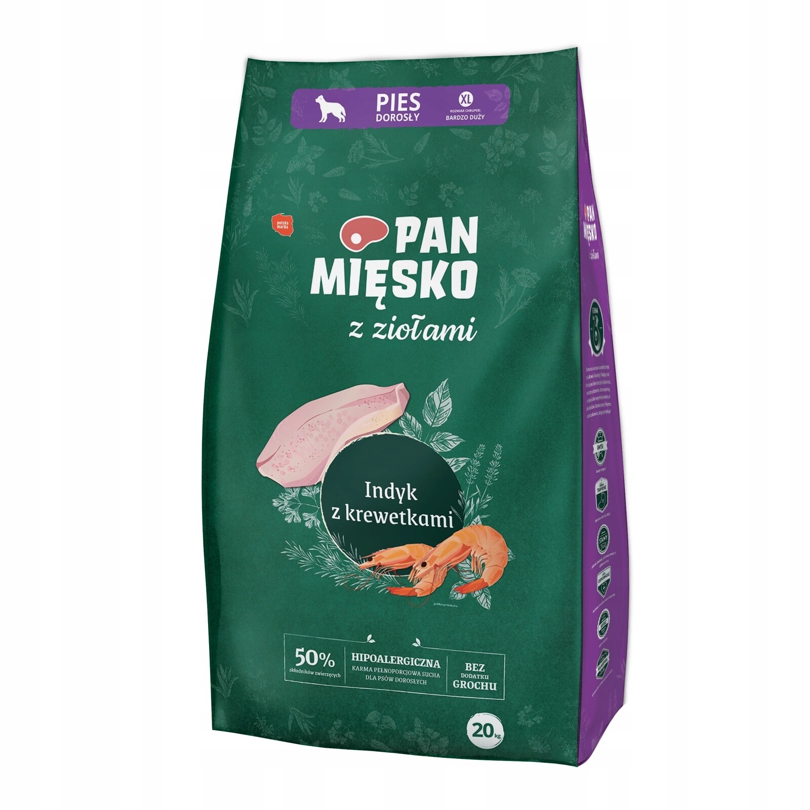 Pan Mięsko s bylinkami Krůta s krevetami pro psy, křupky, velikost XL 20 kg