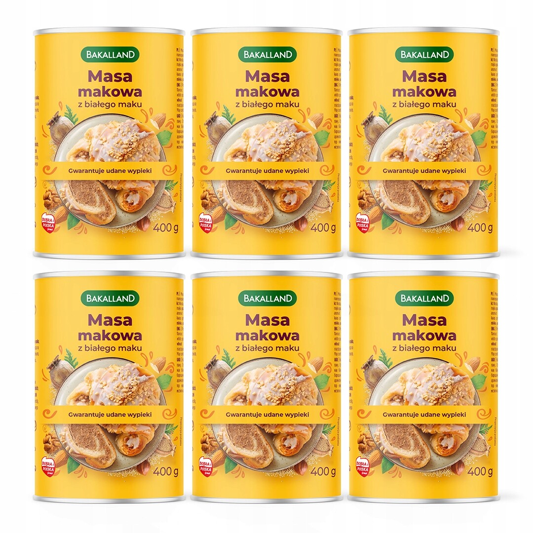 Bakalland Maková Náplň Bílá Hmota z bílého máku 6x400g marcipánová hmota