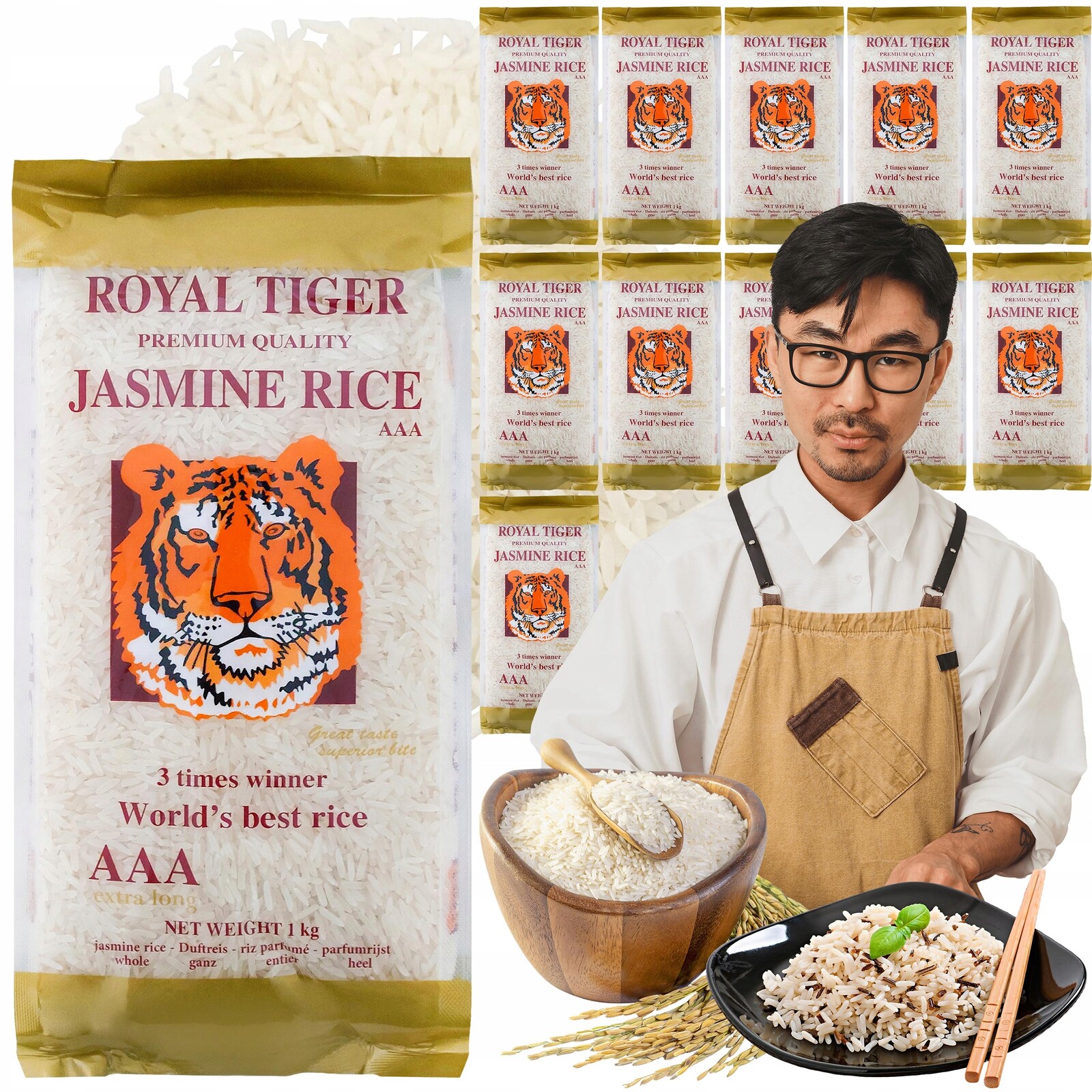 Jasmínová rýže Premium Aaa Royal Tiger 12 x 1 kg – aroma Pandan z Kambodže