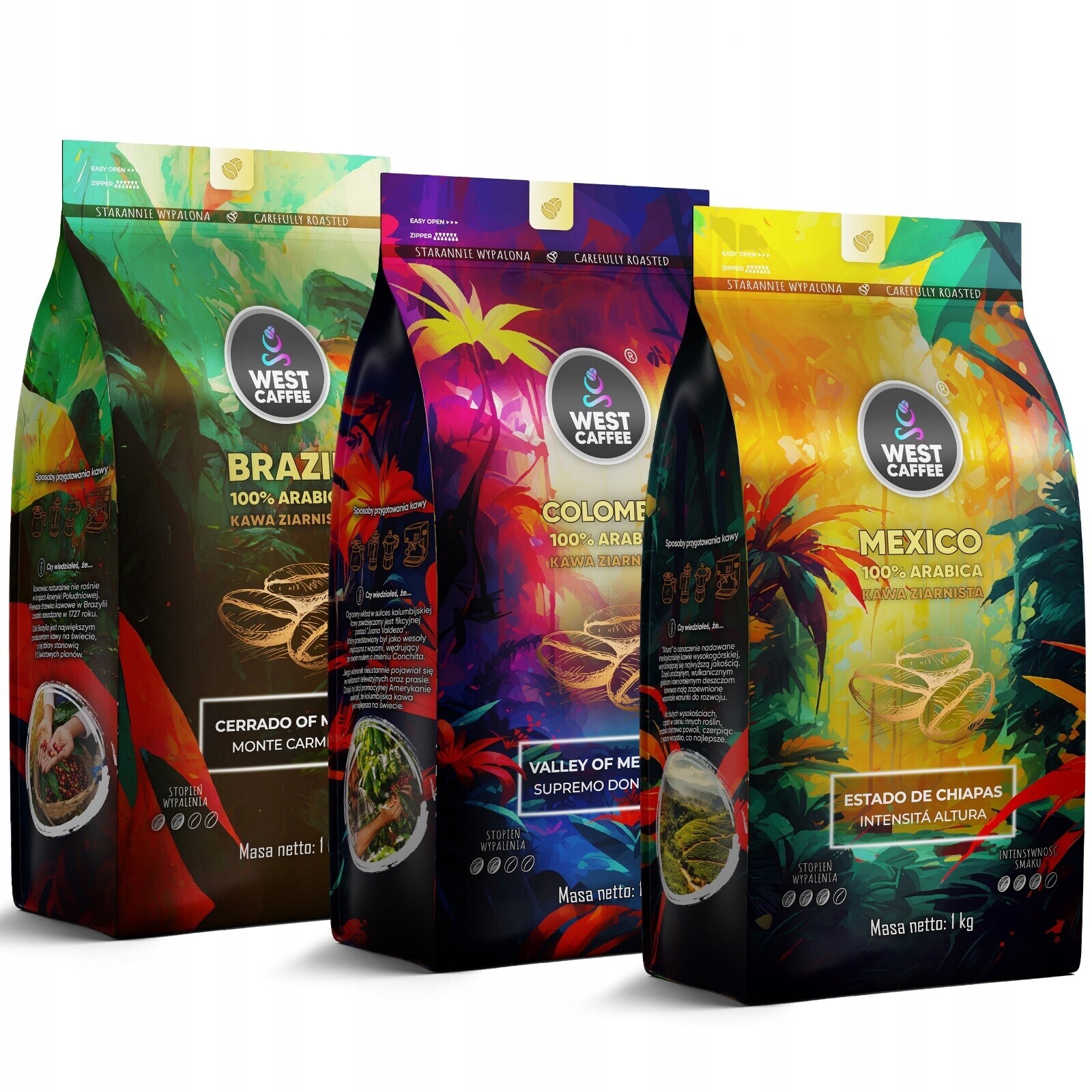 Káva Zrnková 3KG Set Brazil Mexiko Kolumbie 100% Arabica Čerstvá!