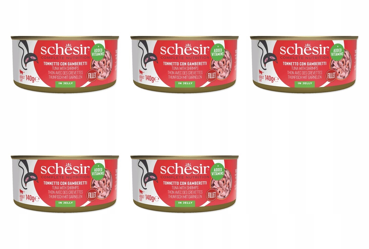 Konzerva Schesir tuňák a krevety v želé 140g balení 5 ks