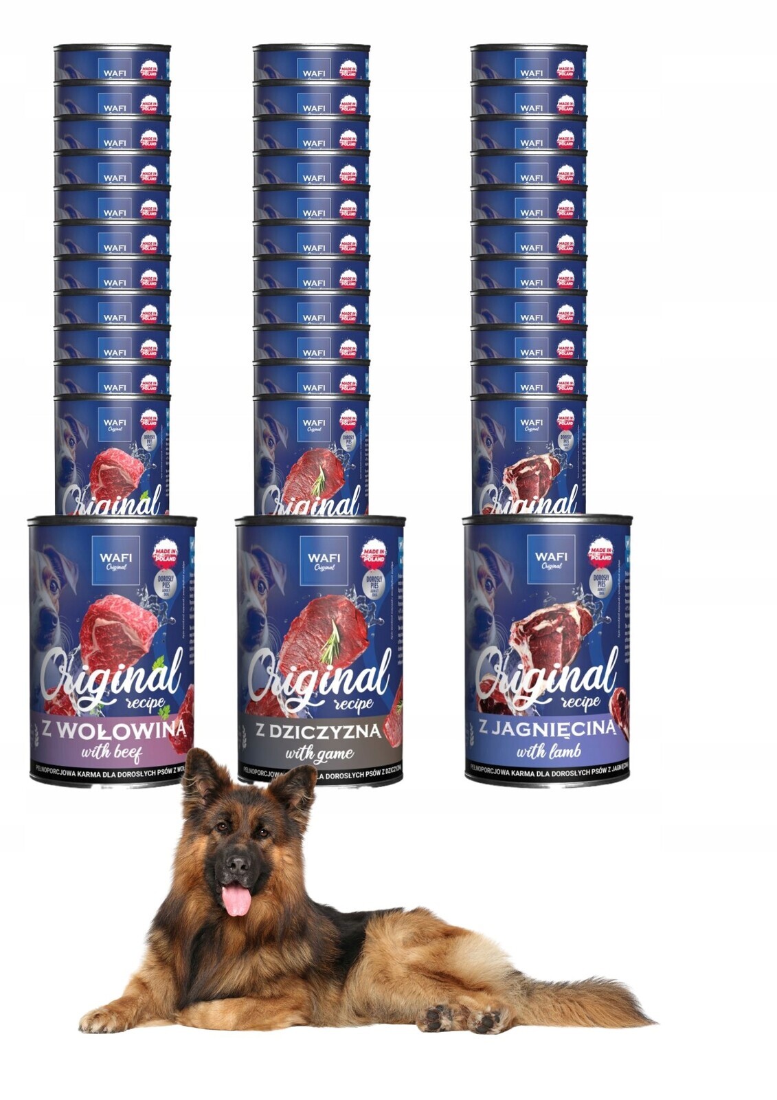 Wafi vlhké krmivo 36x400g konzerva mix chutí hovězí, jehněčí a divočák