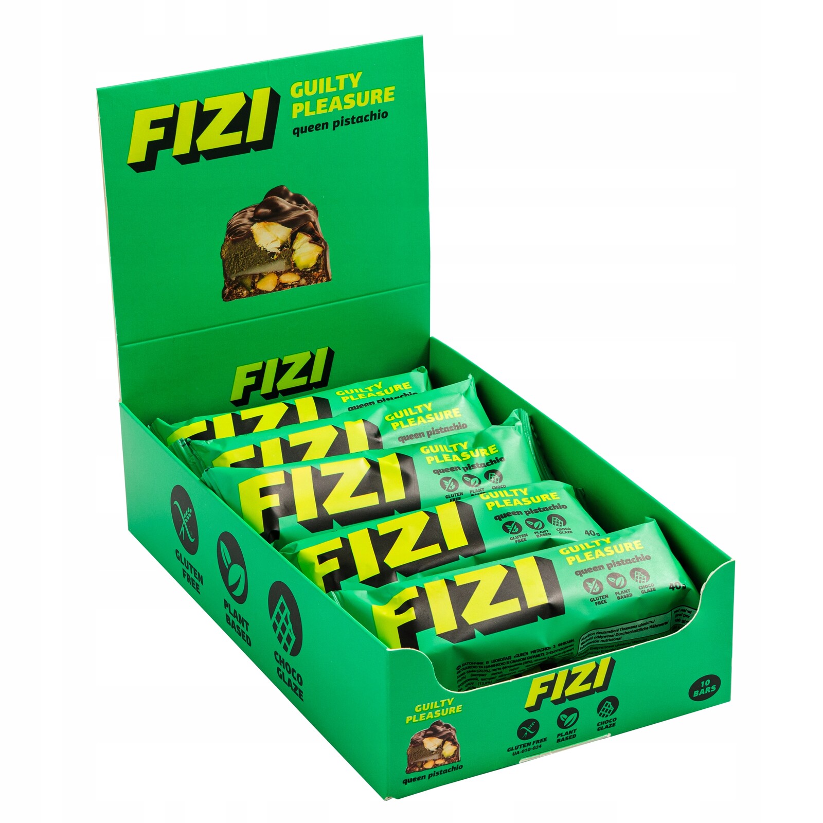 Pistáciová tyčinka Queen Pistachio veganská bez lepku bez cukru 10x40g Fizi