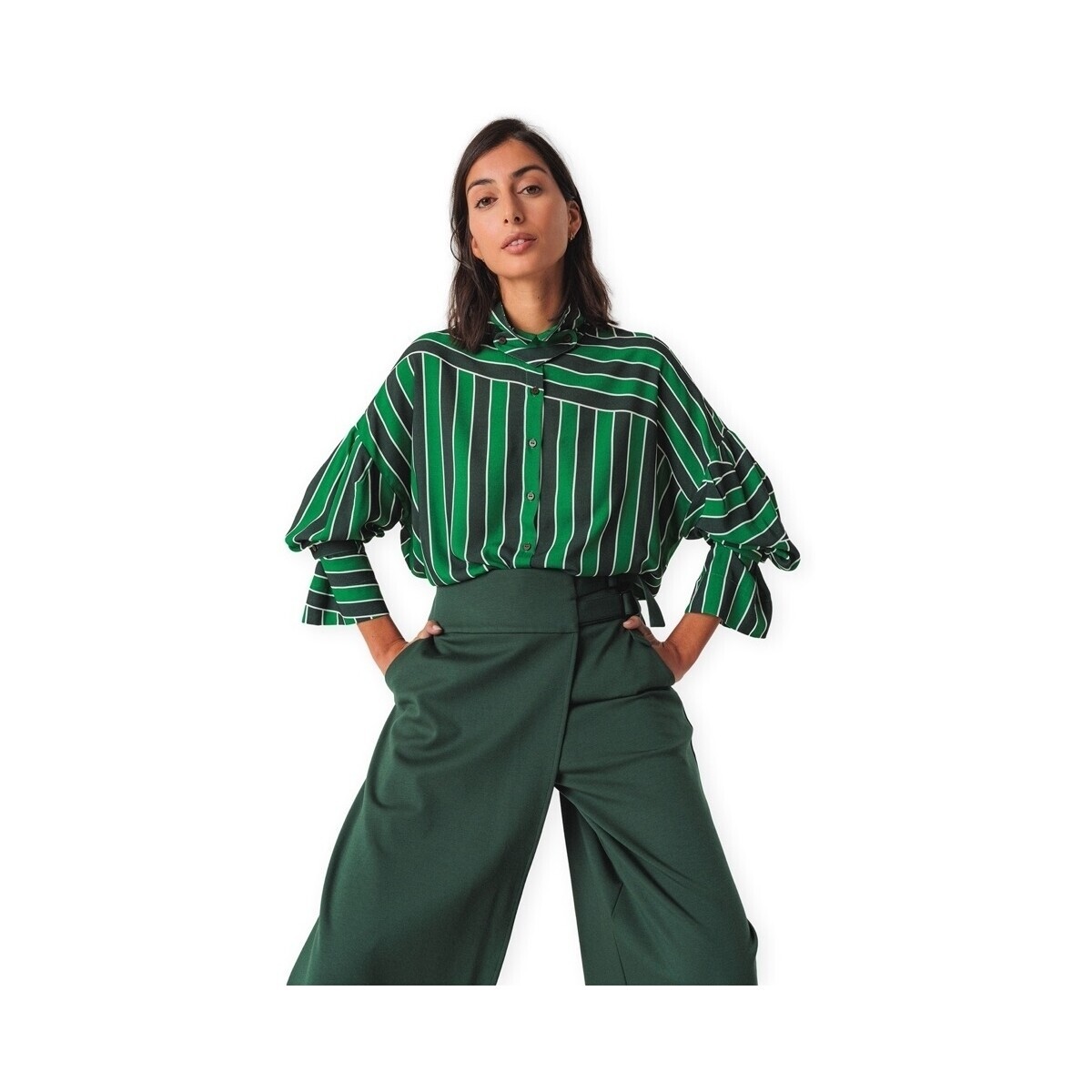 Skfk  Lone Shirt - Green Stripes  Zelená