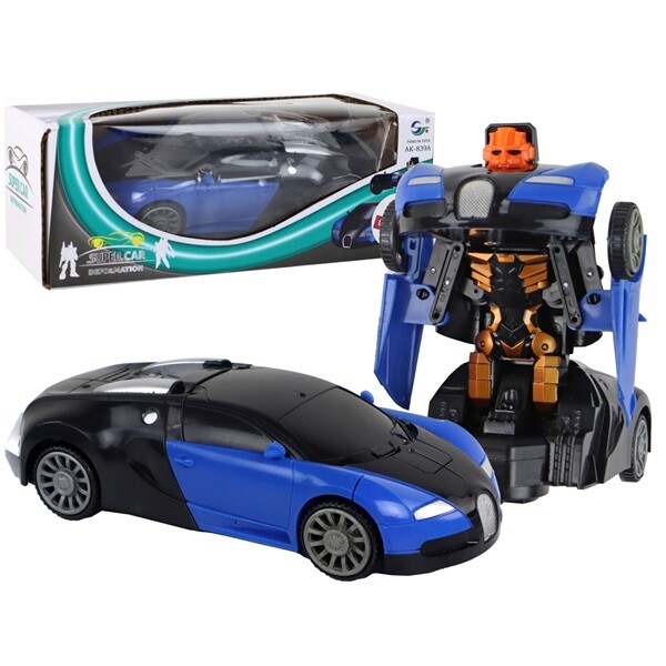 Modré robotické auto Bugatti 2 v 1 se světelnými efekty