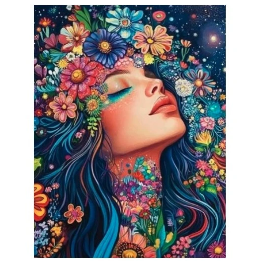 Norimpex Diamantový obrázek - Portrét dívky s květinami - 30 x 40 cm - 2002237