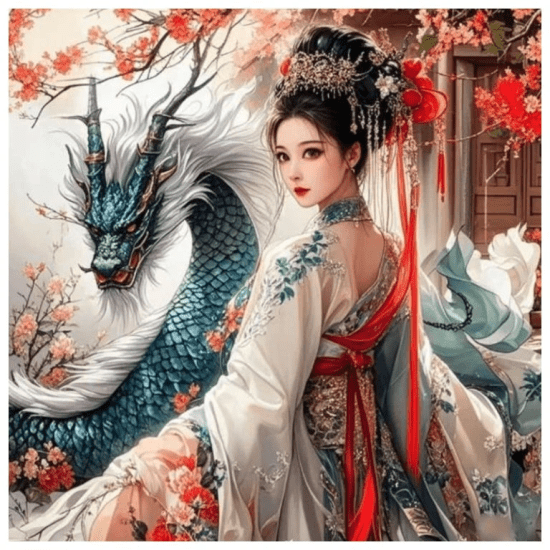 Norimpex Diamantový obrázek - Dívka s drakem, Japonsko - 30 x 40 cm - 2002561