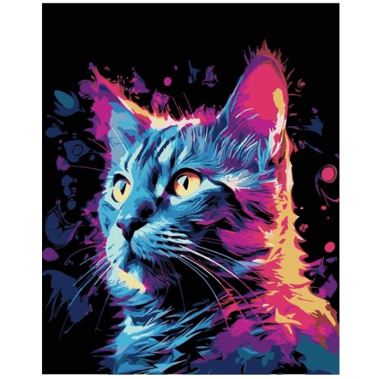 SMT Malování na černé plátno - Neonová kočka - 40 x 50 cm - QUAK-009