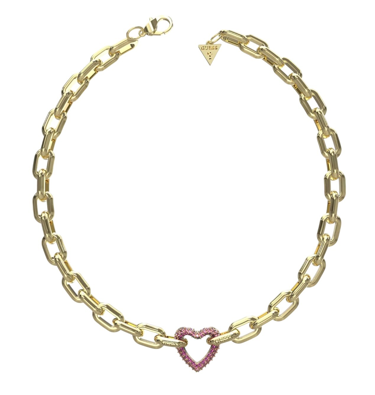 Guess Výrazný pozlacený náhrdelník s růžovými krystaly Beloved JUBN05004JWYGPKT/U