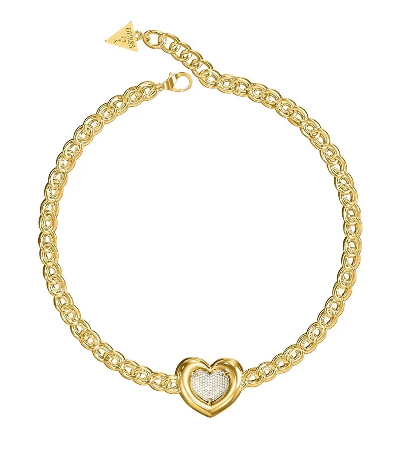 Guess Pozlacený náhrdelník Srdce s krystaly L.O.V.E. JUBN05455JWYGT/U