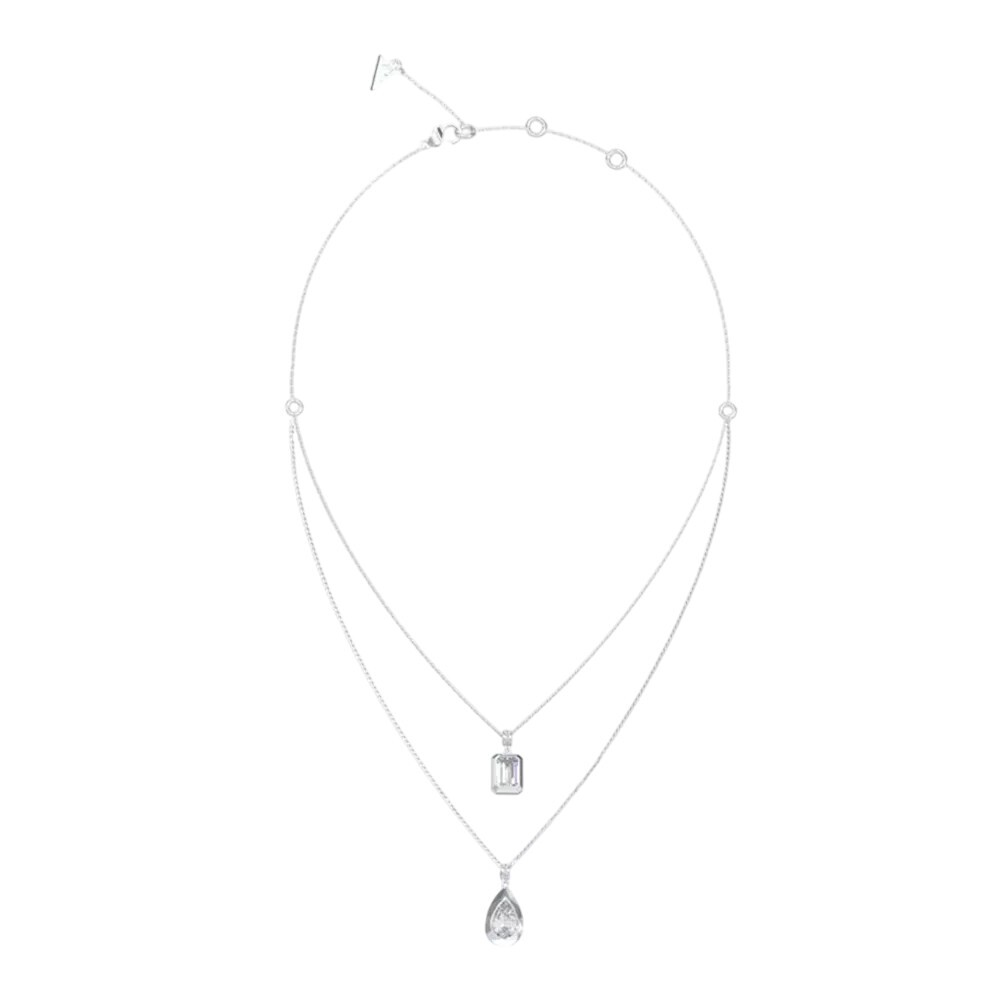 Guess Ocelový dvojitý náhrdelník s kubickými zirkony 4G Light JUBN05242JWRHT/U