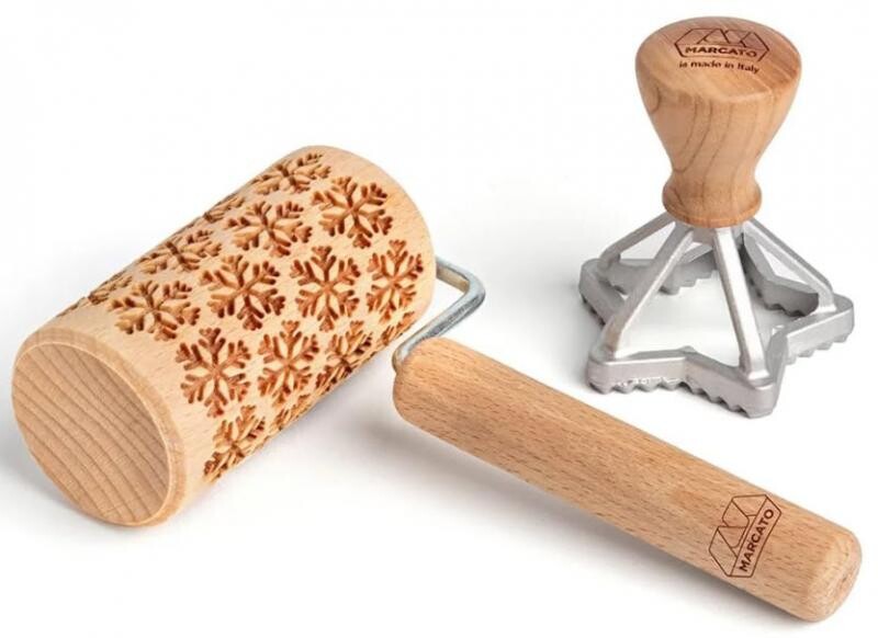 MARCATO sada na cukroví: vykrajovátko hvězda + embosovaný váleček, vločky XPR-PROMO-008-BLU