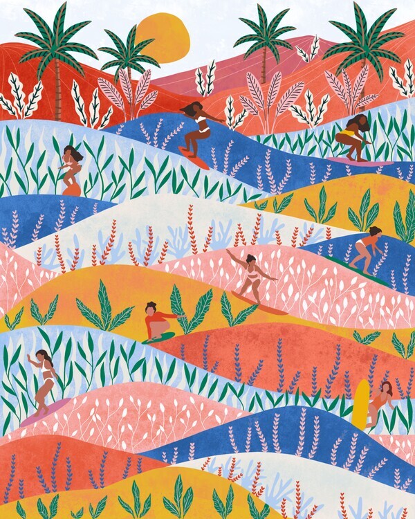 Ceyda Alasar Ilustrace Surfers, Ceyda Alasar, 30 × 40 cm