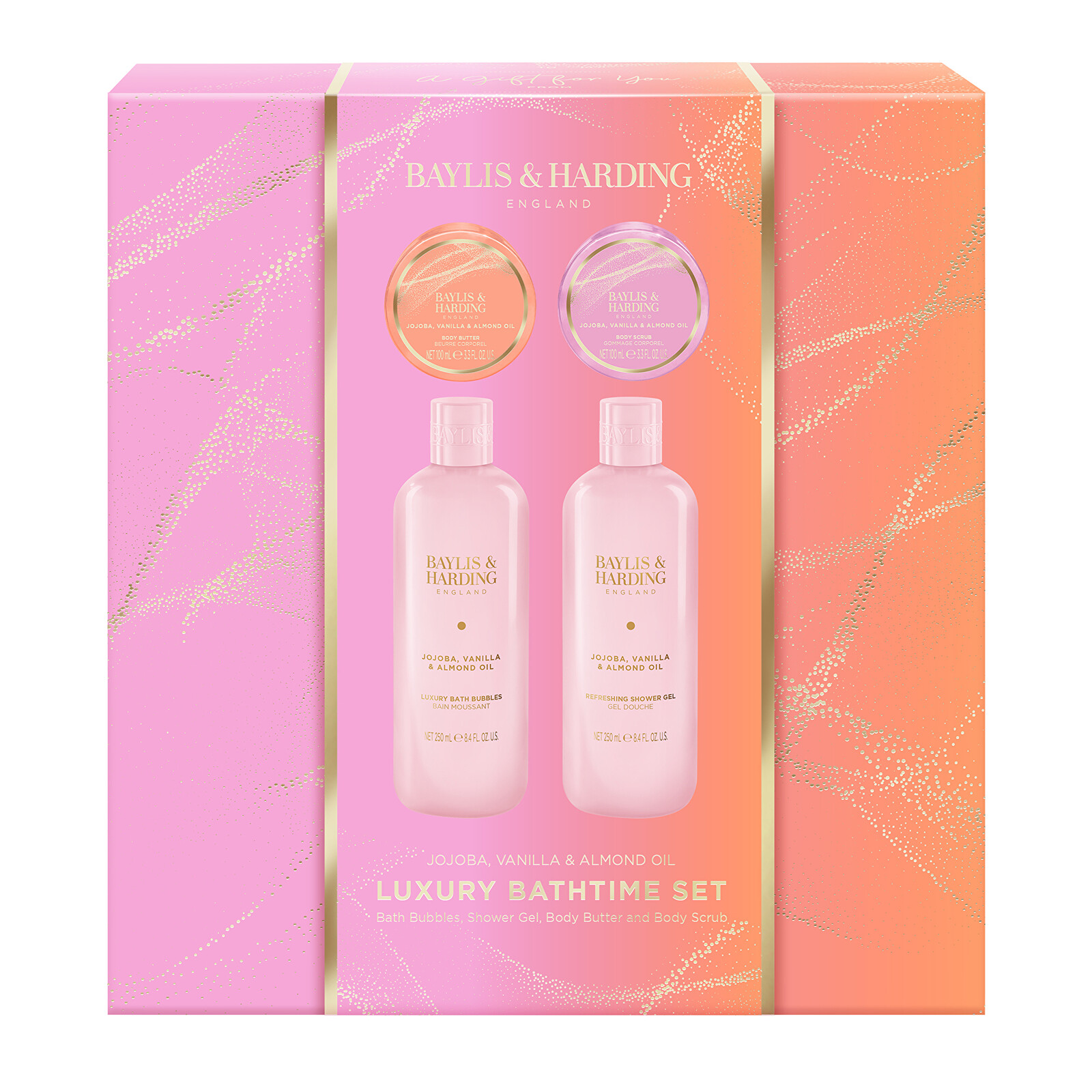 Baylis & Harding Dárková sada Jojoba, Vanilka & Mandlový olej Bathtime Set 4 ks