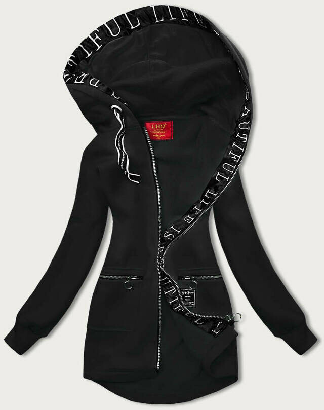 Černá jednoduchá dámská mikina s ozdobným zipem (AMG-37) - S (36) - odstíny černé