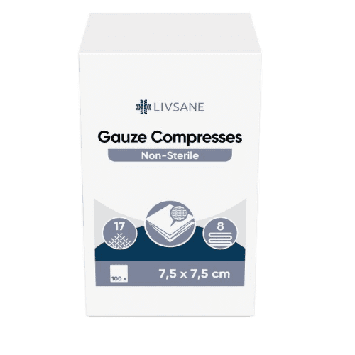 LIVSANE Nesterilní gázové kompresy 7.5x7.5cm 100ks - II. jakost