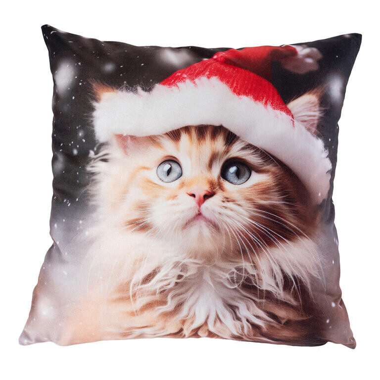 Povlak na polštářek KOTĚ S VÁNOČNÍ ČEPICÍ 40 x 40 cm
