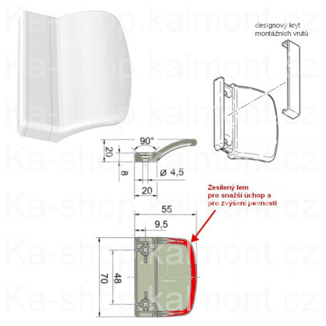 Madlo na balkonové plastové a dřevěné dveře, bílé, protiskluzový lem, tvrzený plast