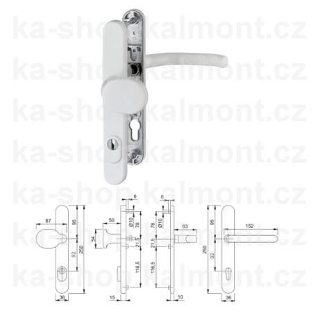 Bezpečnostní kování HOPPE Luxembourg klika - madlo se zakrytím vložky, 92, úzký štít 36 mm, bílé