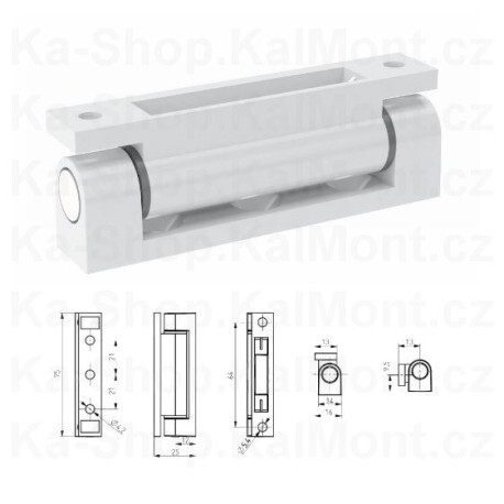 Pant na plastové okno a dveře, excentrický, 75 x 14 mm, hladká mont. plocha, nosnost 40kg/2ks pantů, Barva Bílá