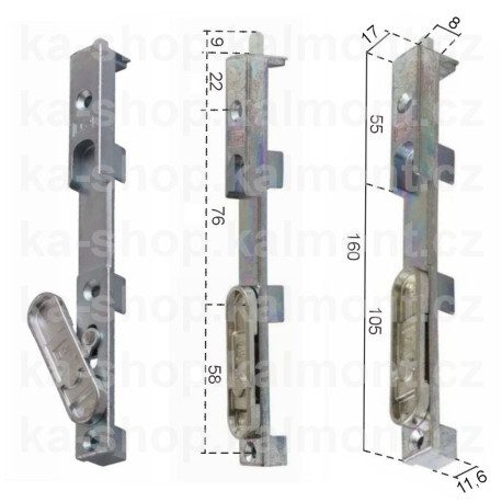 Zástrč Siegenia 160 x 17 mm horní na okno a dveřen do drážky 16 mm