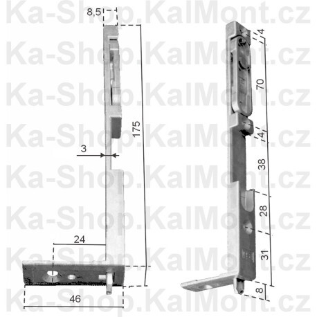 Zástrč Siegenia 175 x 46 x 17 mm horní rohová hladká na okno a dveře